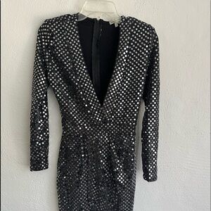 CHARLOTTE Russe Woman Black Shimmer Long Sleeve Deep V- Neck Party Dress